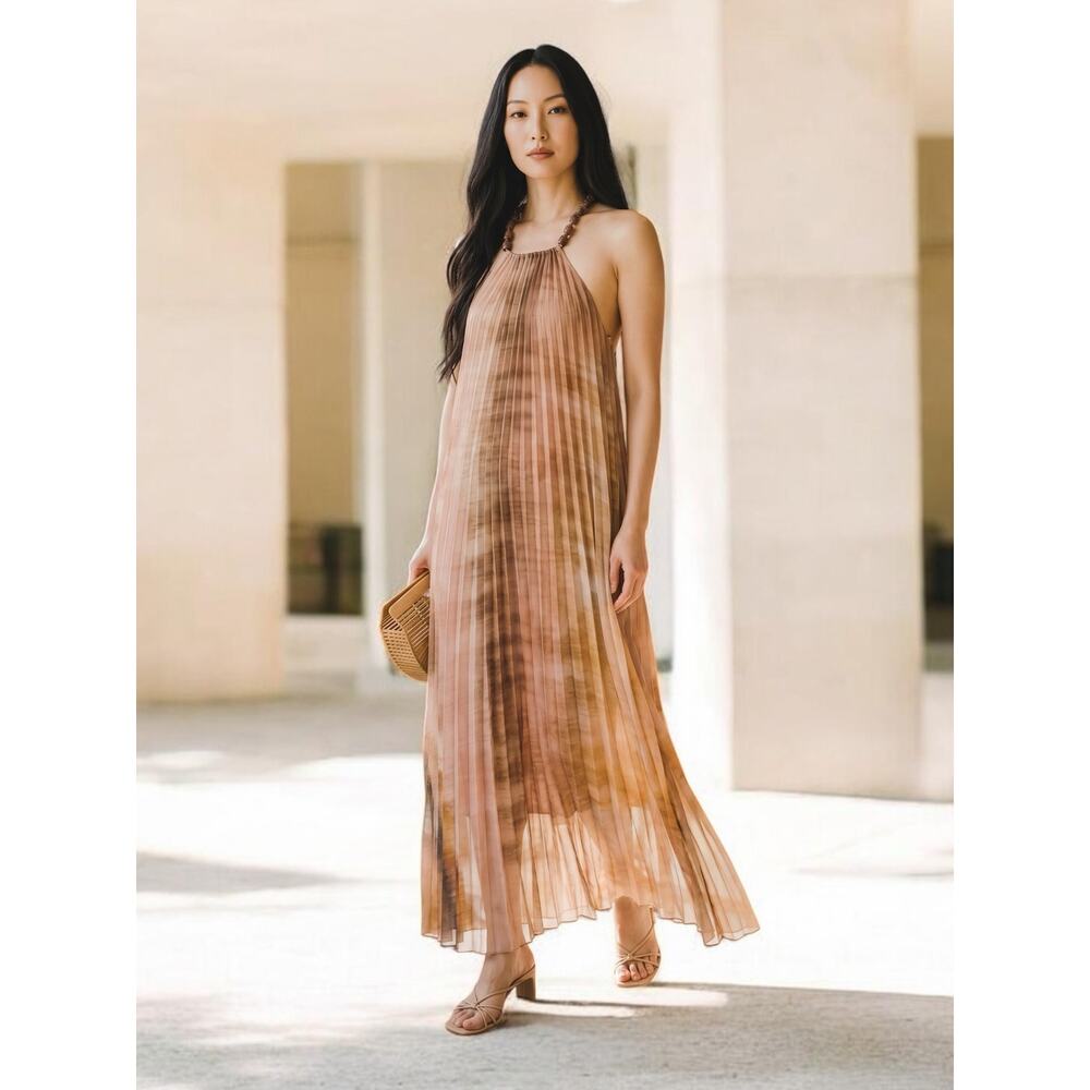 NWT Zara Tie Dye Pleated Halter Neck Maxi Dress Size Small - Picture 10 of 10
